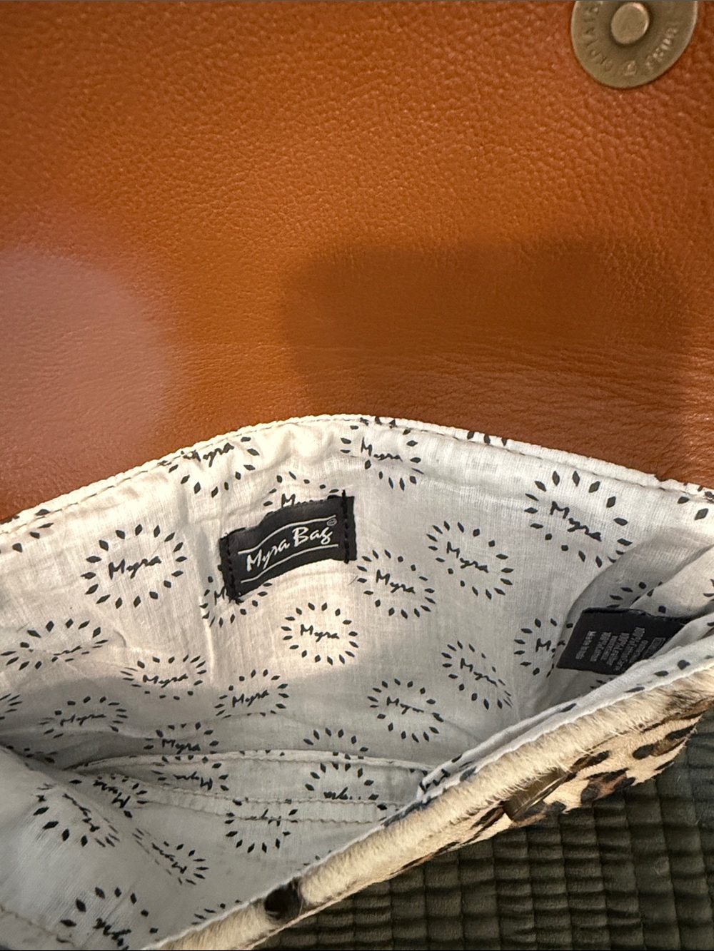 Myra Bag Leopard Haircalf Crossbody with Tan Faux Leather - Picture 2 of 4